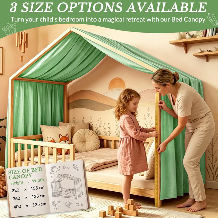 Hausbett Himmel für Kinder, 100% Baumwolle mit Bindegurt und Geschenkbox | Betthimmel Rosa oder Grün