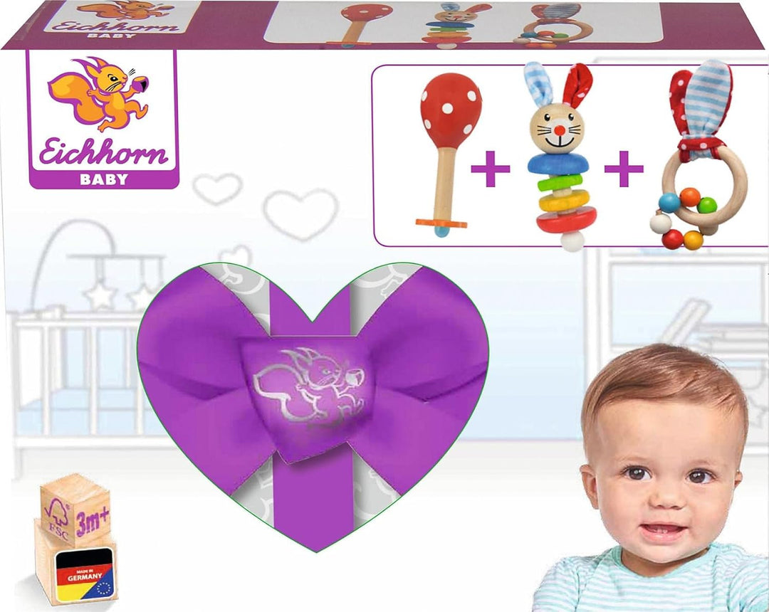 Eichhorn 100017045 - Baby Starter/Geschenke Set mit Maraca, Greifling mit Sound und Greifling mit Ha