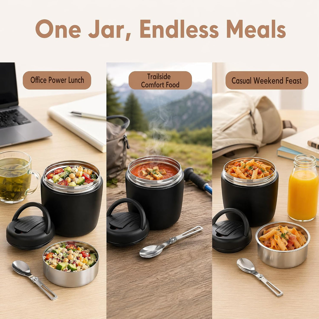 Thermobehälter für Essen 1200ml Warmhaltebehälter Essen to go mit Tasche & Löffel Thermo Speisebehäl