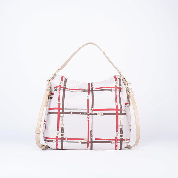 U.S. Polo Assn. - Handtasche Houston Hobo aus Nylon, mit innentasche, für frau Creme-multicolor, Cre