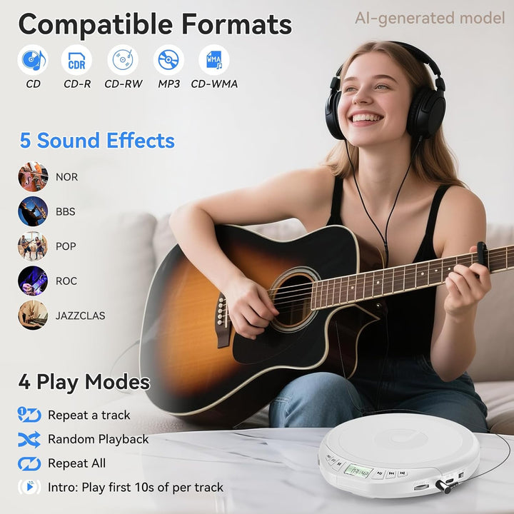 Gueray CD Spieler Tragbarer CD-Player Persönliche CD Players mit Kopfhörer LCD Display Anti-Skip Sch