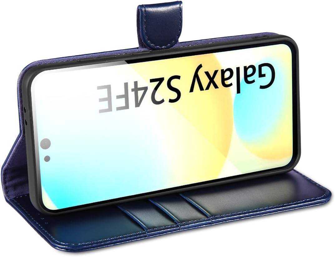 LENSUN Handyhülle für Samsung Galaxy S24 FE Echtleder, Hülle [Echtes Leder][Bookstyle][Kartenfächer]