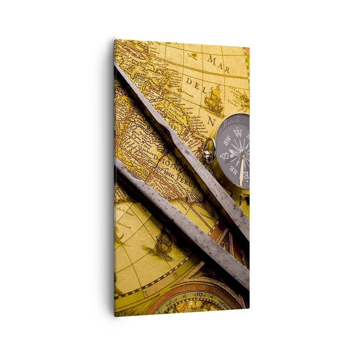 Bilder auf Leinwand 55x100cm Leinwandbild mit Rahmen Kompass Abenteuer Reisen Gross Wanddeko Bild Sc
