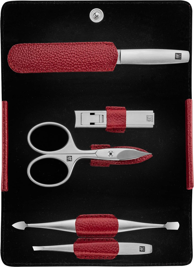 ZWILLING TWINOX Maniküre und Pediküre Pflege Set, 5-teilig, Premium Qualtiäts Leder Etui Reisegrösse