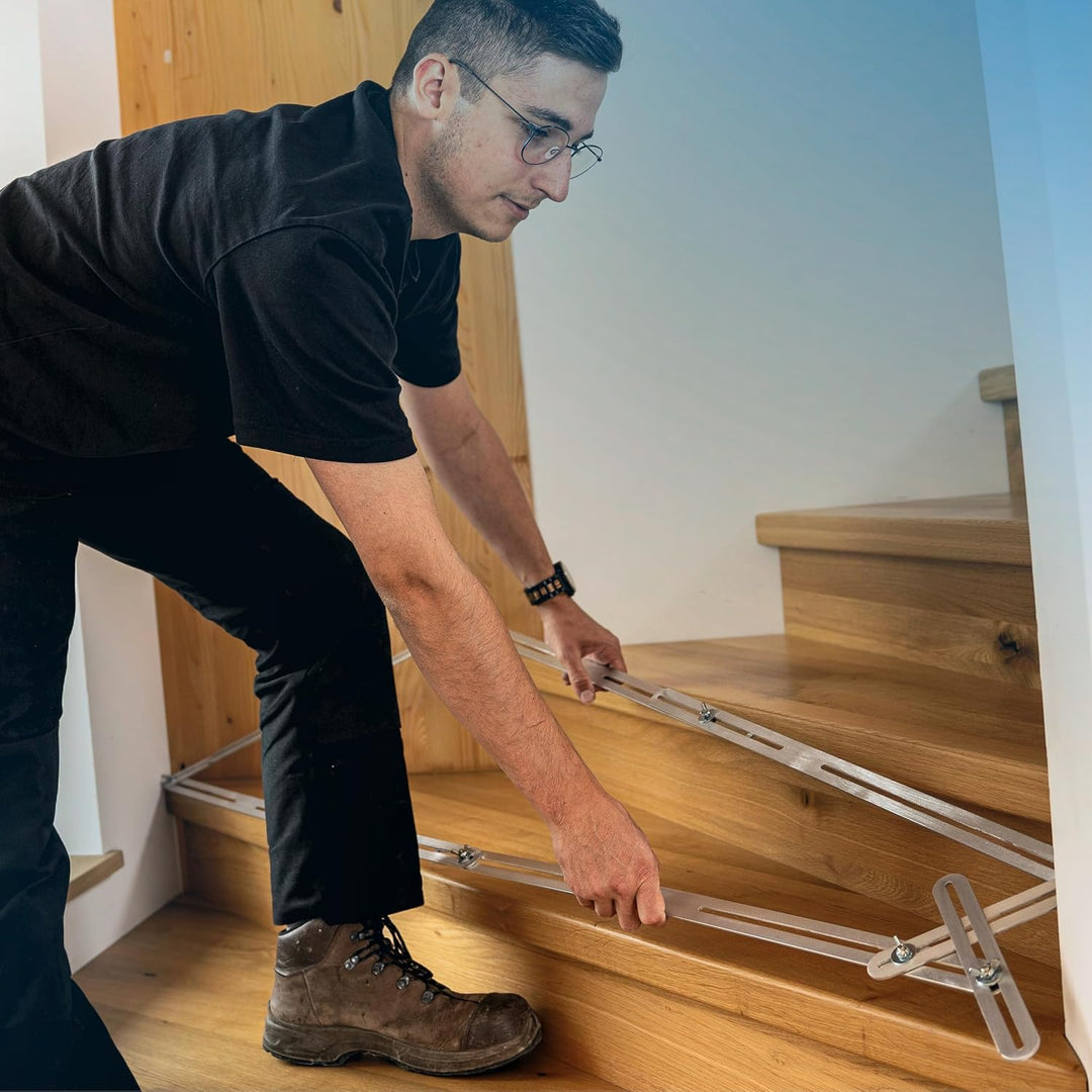 hedue® Winkelschablone T510 - Treppenlehre mit 13 Aluschienen , Treppenwinkelschablone , Treppenscha