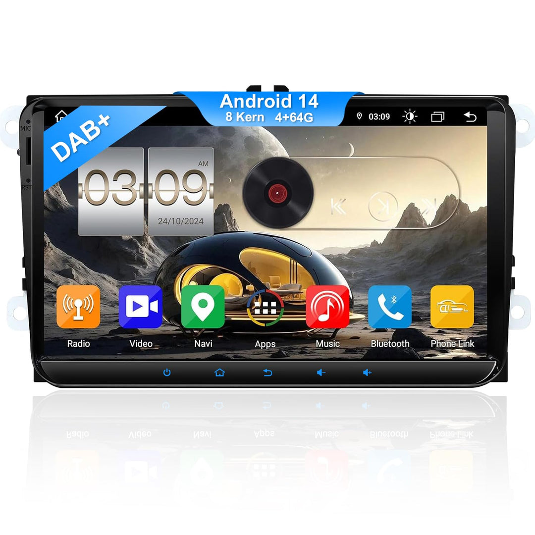 QIIKEN Autoradio mit Navi für VW T5 Golf 5 6 Polo Sharan Seat Passat Tiguän, Doppel din Radio 9" IPS