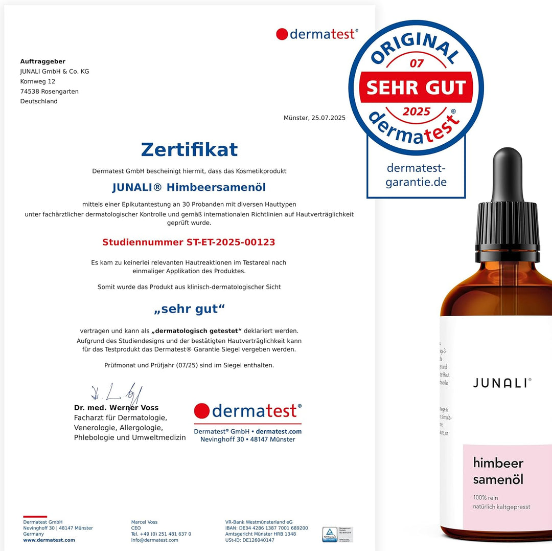 Himbeersamenöl – 100% rein & kaltgepresst – Natürliches Pflegeöl für Gesicht, Haare & Körper von JUN