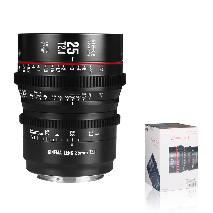 Meike 25 mm T2.1 S35 Manueller Fokus Weitwinkel Prime Cinema Objektiv für Canon EF Mount und Cine Ca