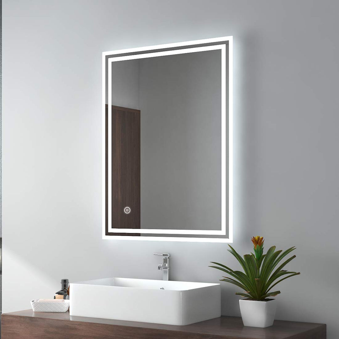 EMKE LED Badspiegel 80x60cm, Beleuchtung Touch+Beschlagfrei+3 Lichtfarbe Wandspiegel IP44 energiespa