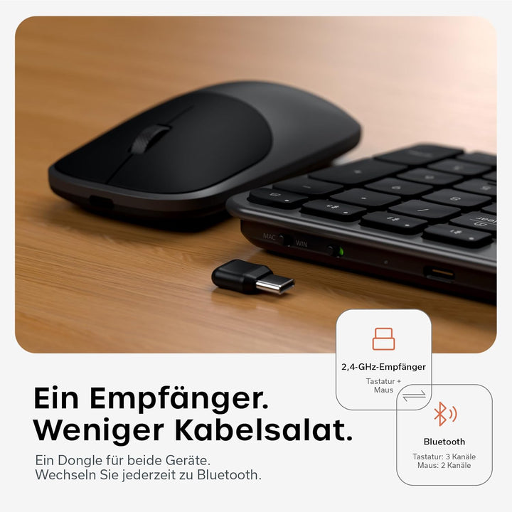 SATECHI Kabelloses Tastatur- & Maus-Set Slim CEX3, Bluetooth Multi-Geräte, USB-C-Empfänger, 𝗨𝗦-𝗘𝗡𝗚𝗟𝗜