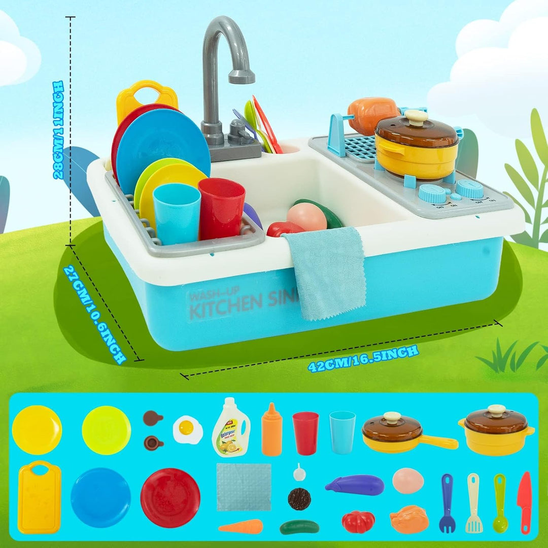 Küchenspüle Spielzeug,Küchenspüle Spielzeug Set mit Wasserkreislauf und Grillfunktion, Spülbecken fü