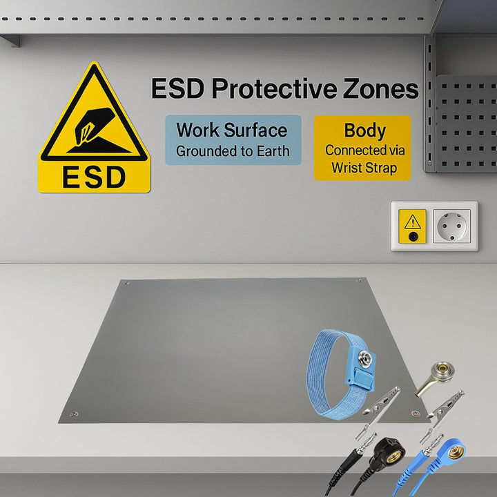 Minadax 80 x 60cm Antistatik ESD Computer Matte Tischmatte „Premiumqualität“ inkl. Manschette + 2,4m