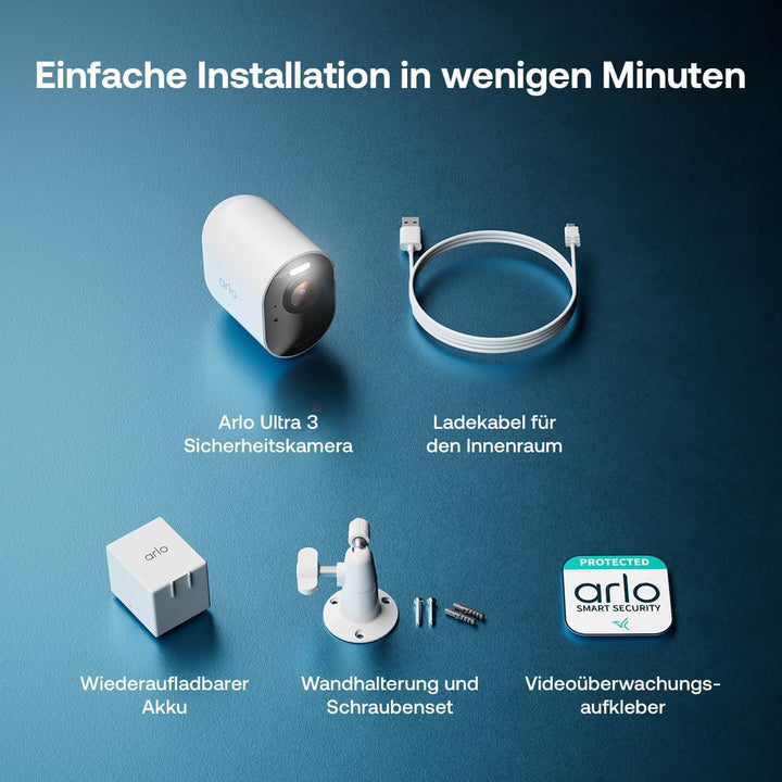Arlo Ultra 3 Überwachungskamera Aussen WLAN, Kabellos, 4K UHD Qualitätsprodukt, 180° Sichtfeld, Spot