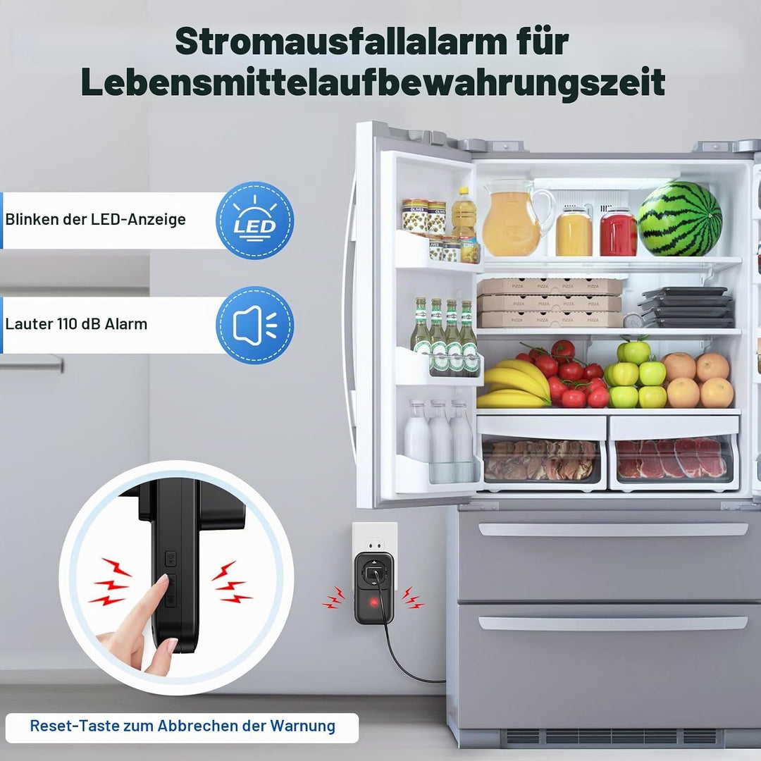2Pack Stromausfallalarm melder mit LED Anzeige, 0-110db Gefrierschrank Stromausfallmelder Stromausfa
