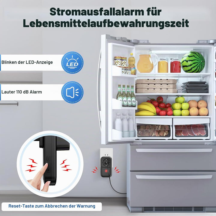 2Pack Stromausfallalarm melder mit LED Anzeige, 0-110db Gefrierschrank Stromausfallmelder Stromausfa