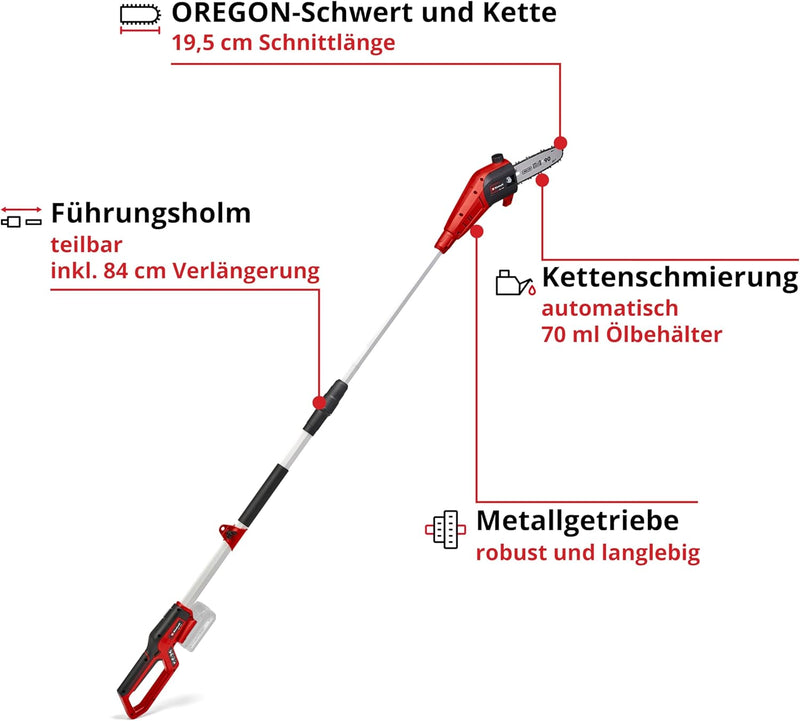 Einhell Akku-Hochentaster GC-LC 18/20 Li T Power X-Change (Lithium-Ionen, Motorkopf mit 30° Neigung,