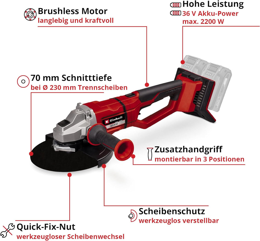 Einhell Professional Akku-Winkelschleifer AXXIO 36/230 Q Power X-Change (36 V, 230 mm Scheibendurchm