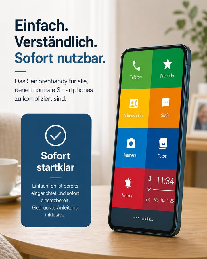 Senior - Smartphone Handy für Senioren – Einfache Bedienung, Grosse Tasten, Notruf, Kamera