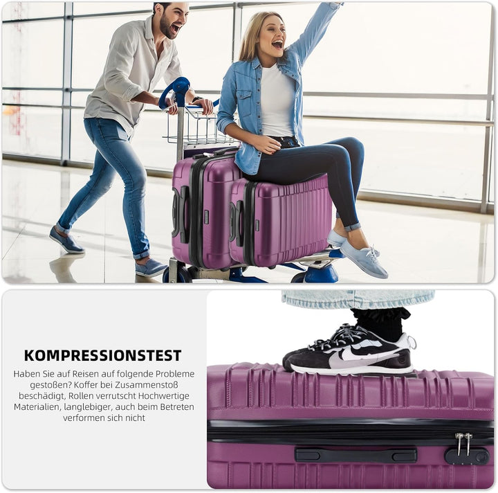 BEIBYE 2088 Zwillingsrollen Reisekoffer Koffer Trolleys Hartschale M-L-XL-Set (Violett, M) Violett M