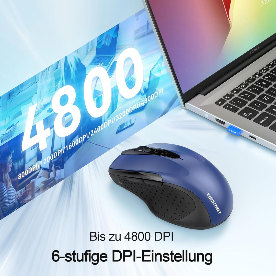 TECKNET Bluetooth Maus mit Jiggler, Wiederaufladbare Maus Kabellos für Laptops(DREI Modi: BT 5.0/3.0