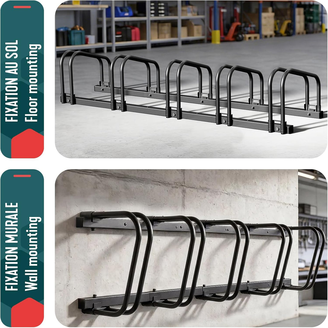 VOUNOT® Fahrradständer, für 5 Fahrräder, Boden und Wandmontage, Aufstellständer Mehrfachständer, Sch