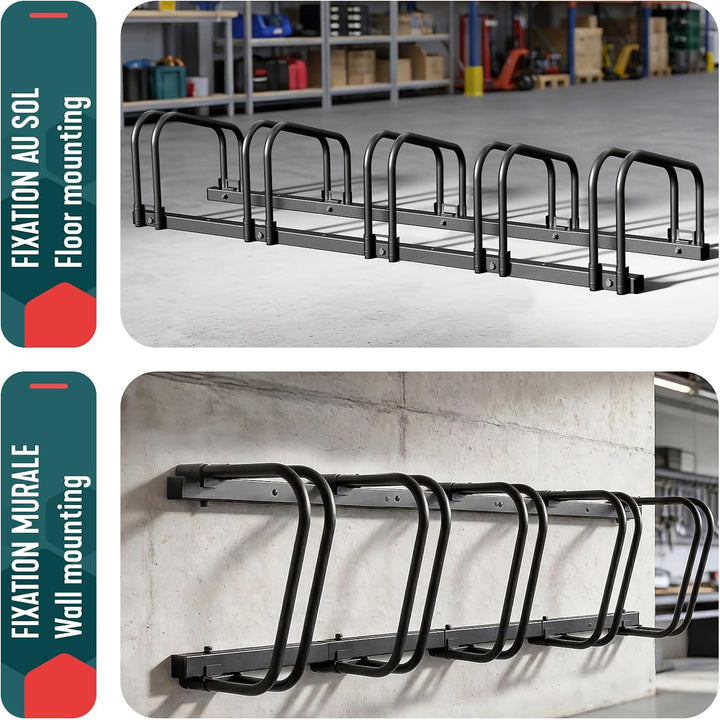 VOUNOT® Fahrradständer, für 5 Fahrräder, Boden und Wandmontage, Aufstellständer Mehrfachständer, Sch