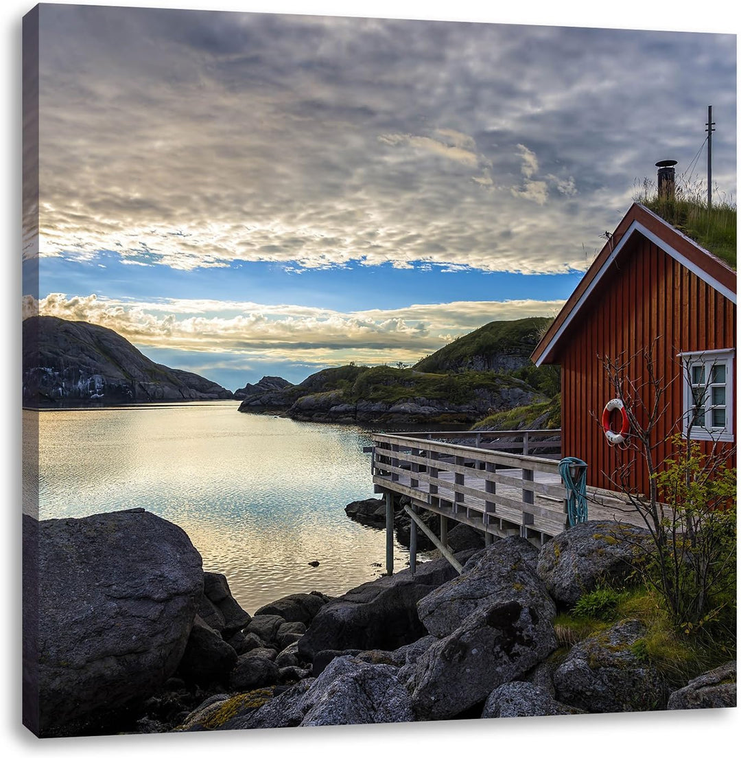 Pixxprint Sonnenaufgang am Fjord Norwegens als Leinwandbild/Grösse: 70x70 cm/Wandbild/Kunstdruck/fer