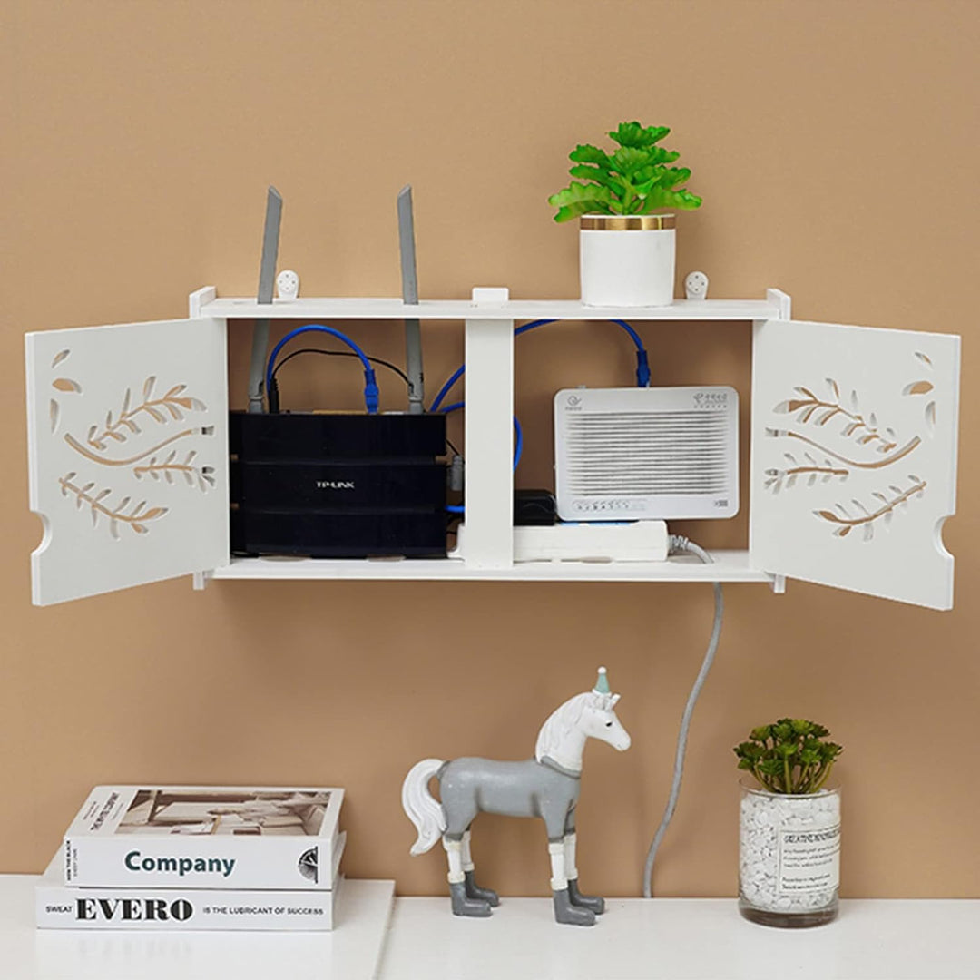 PPGE Home Wand Router Aufbewahrungsbox Weiss, WLAN Router Regal Wandmontage, Router Box Aufbewahrung
