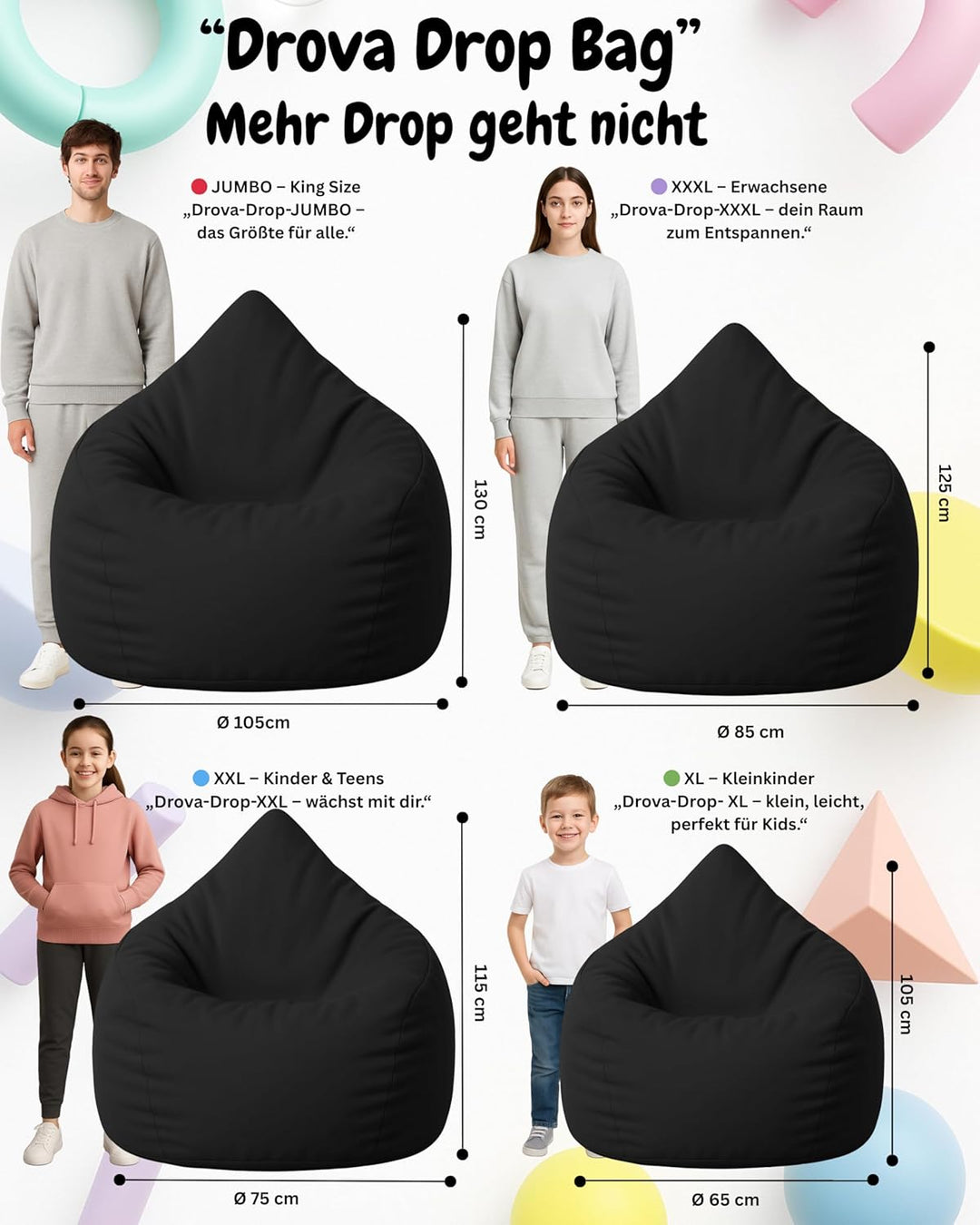 PATCH HOME Patchhome Sitzsack Tropfenform mit Reissverschluss Nachfüllbar - für In &amp; Outdoor - mit S
