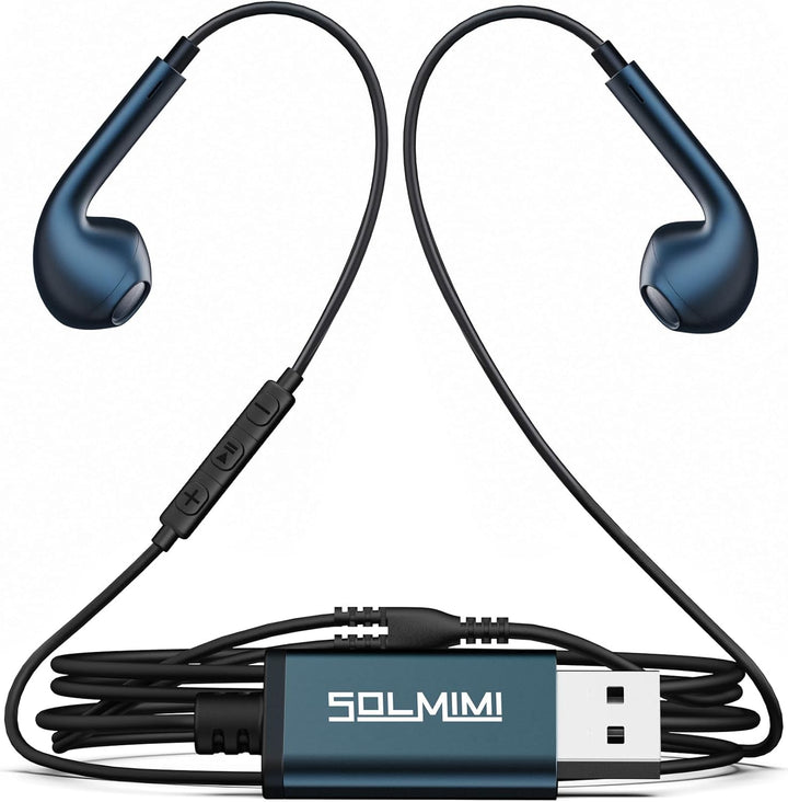 SOLMIMI USB In Ear PC Headset mit eingebautem Mikrofon Lautstärkeregler USB Kabelgebundener Gaming K