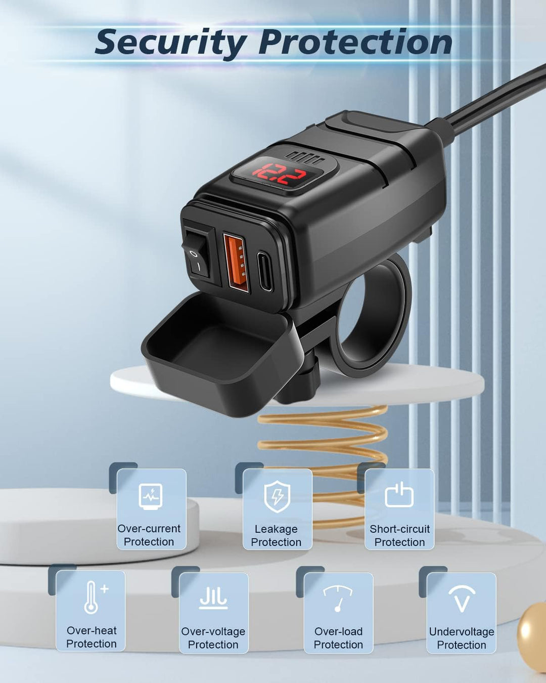 Extractme Motorrad-Handy-Ladegerät, 6,4 A Dual USB Typ C PD & Quick Charge 3.0 Motorrad USB-Ladegerä