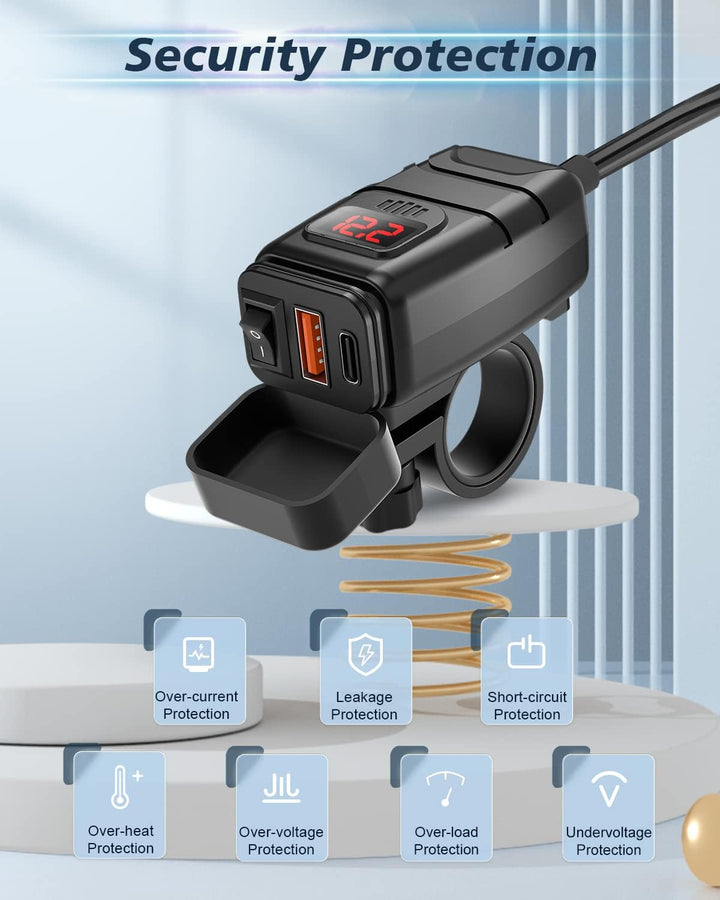 Extractme Motorrad-Handy-Ladegerät, 6,4 A Dual USB Typ C PD & Quick Charge 3.0 Motorrad USB-Ladegerä