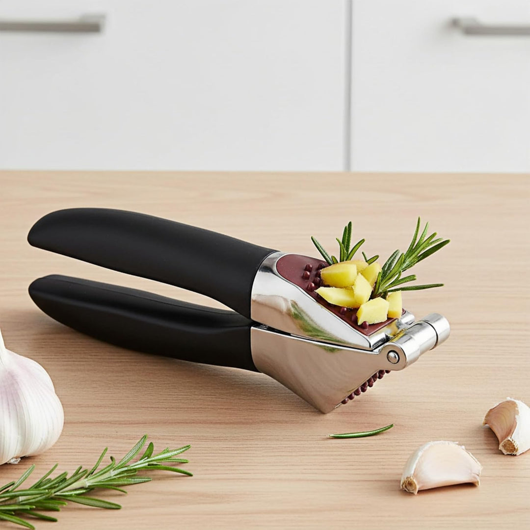 MOLIMOLI Knoblauchpresse Edelstahl, Premium mit Zinklegierung – Extra Stark & Rutschfester Griff, Gr