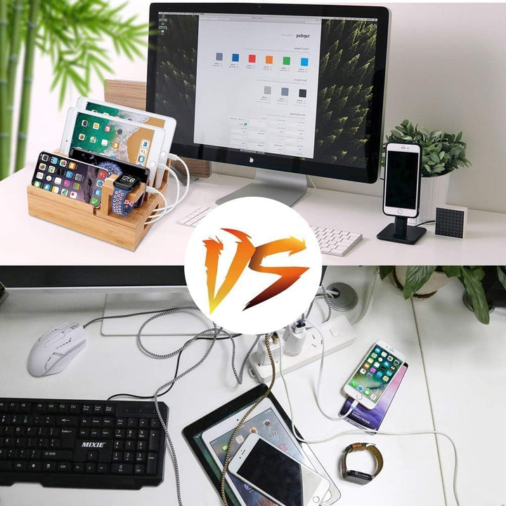 Handy Ladestation USB Ladegerät mehrfach Ladestation für mehrere Geräte Smartphone aus Bambus 5-Port