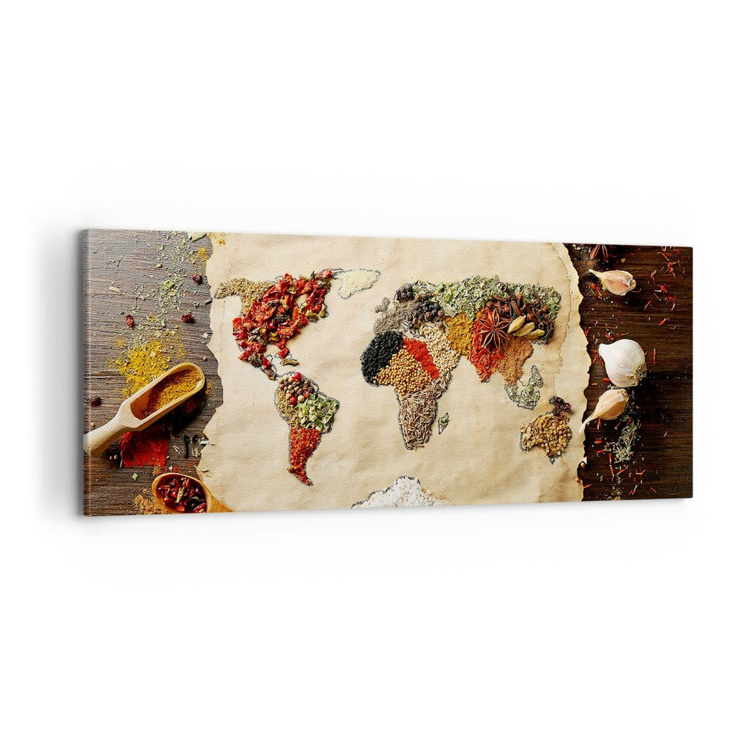 Panorama Bilder auf Leinwand 100x40cm Leinwandbild Welt Karte Gewürze Farben Gross Wanddeko Bild Sch