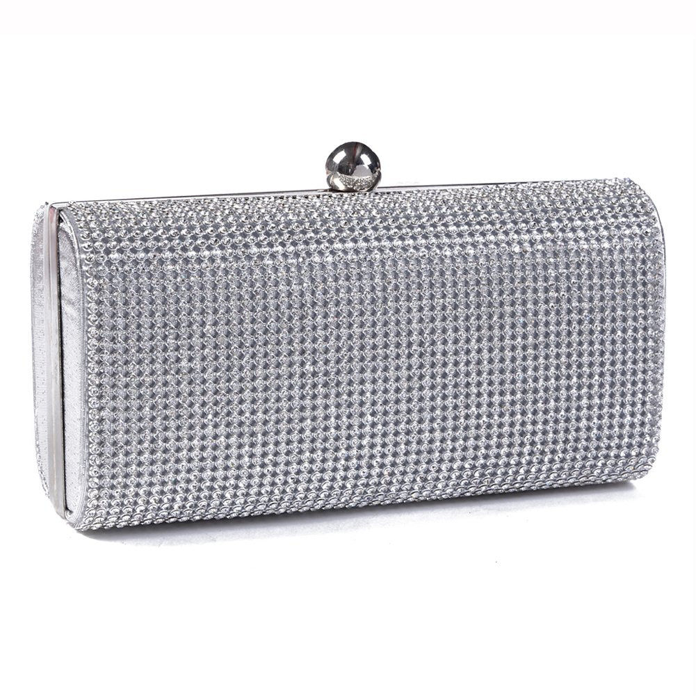 Damara Mini Glitzernde Strassstein Damen Hartschalen Clutch Abendtasche,Silber, Silber