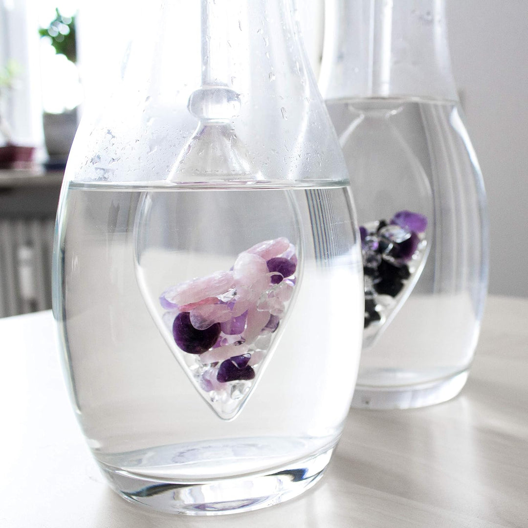Vitajuwel Wellness Edelsteinwasserset für Zuhause (Karaffe Era & Phiole) mit Amethyst, Rosenquarz &