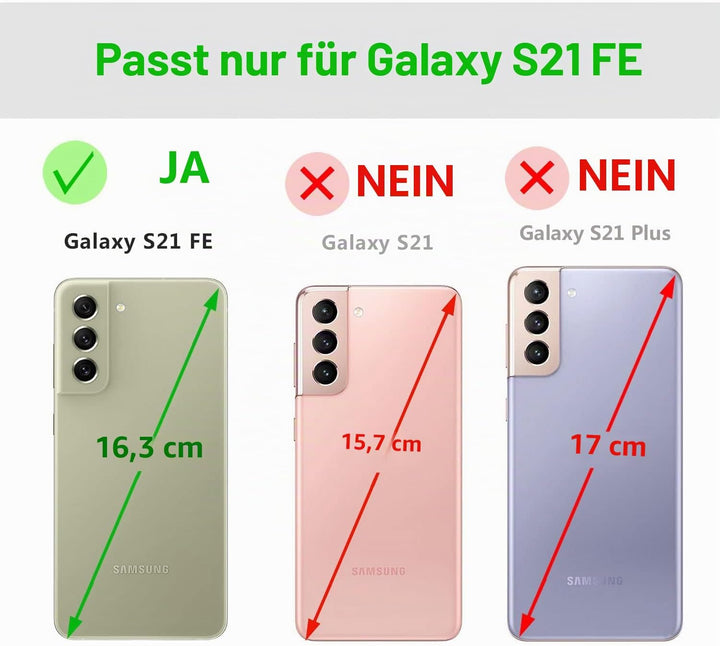 LENSUN Echtleder Hülle für Samsung Galaxy S21 FE, Handyhülle [Echtes Leder][Magnetverschluss][Karten