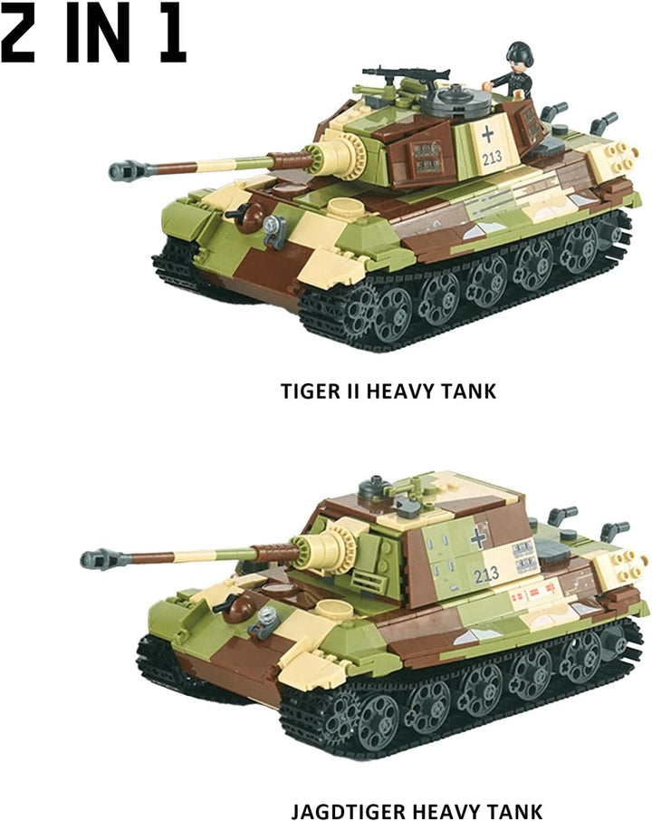 Tarcury Tiger II Schwerer Panzer WW2 Spielzeug-Baukasten - 930 PCS Army Spielzeugset mit 4 Spielzeug