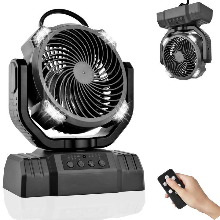 Timiyou Camping Ventilator,10000mAh Tischventilator Sehr Leise mit Licht,Fernbedienung,Powerbank,4 G