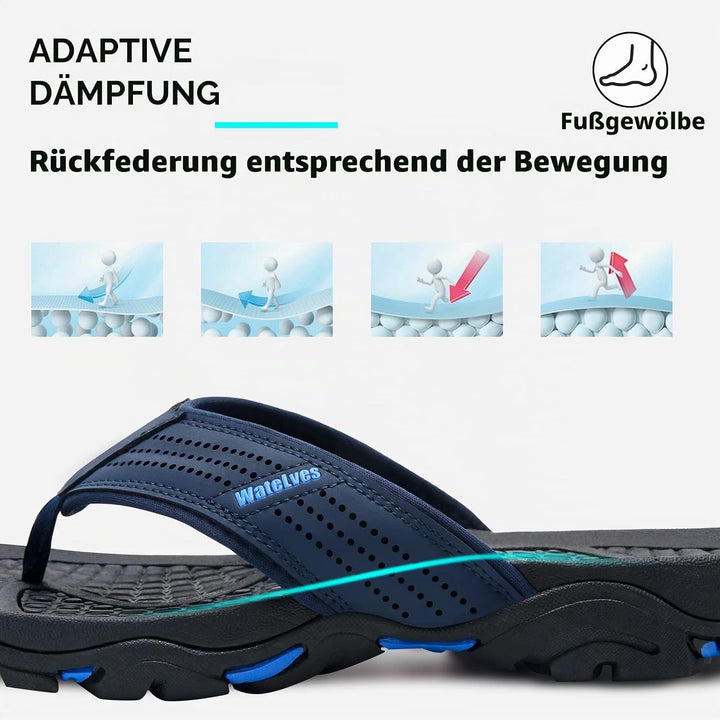WateLves Herren Flip Flops Zehentrenner Leder mit Arch Support Sandalen Weich Leder Stoff Badelatsch