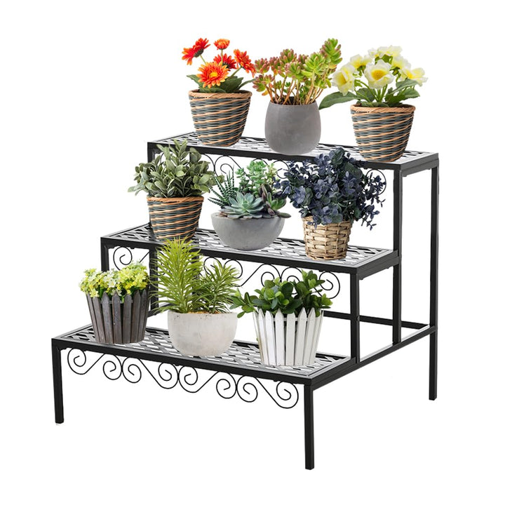 BAOYOUNI 3 Etagen Blumentreppe Blumenregal aus Metall Rechteckiges Pflanzenständer Pflanzenregal Blu