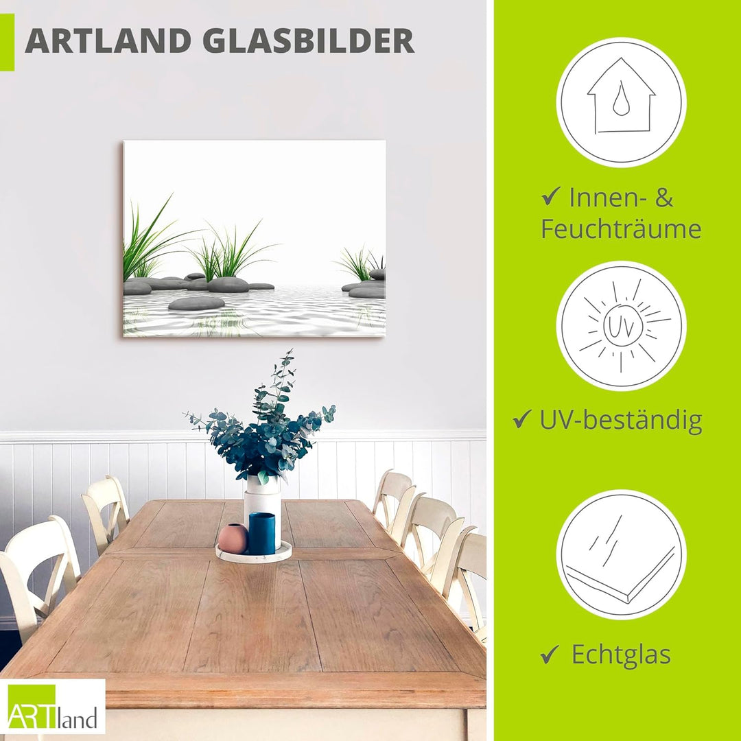 ARTland Glasbilder Wandbild Glas Bild einteilig 80x60 cm Querformat Wellness Zen 3D Steine Entspannu
