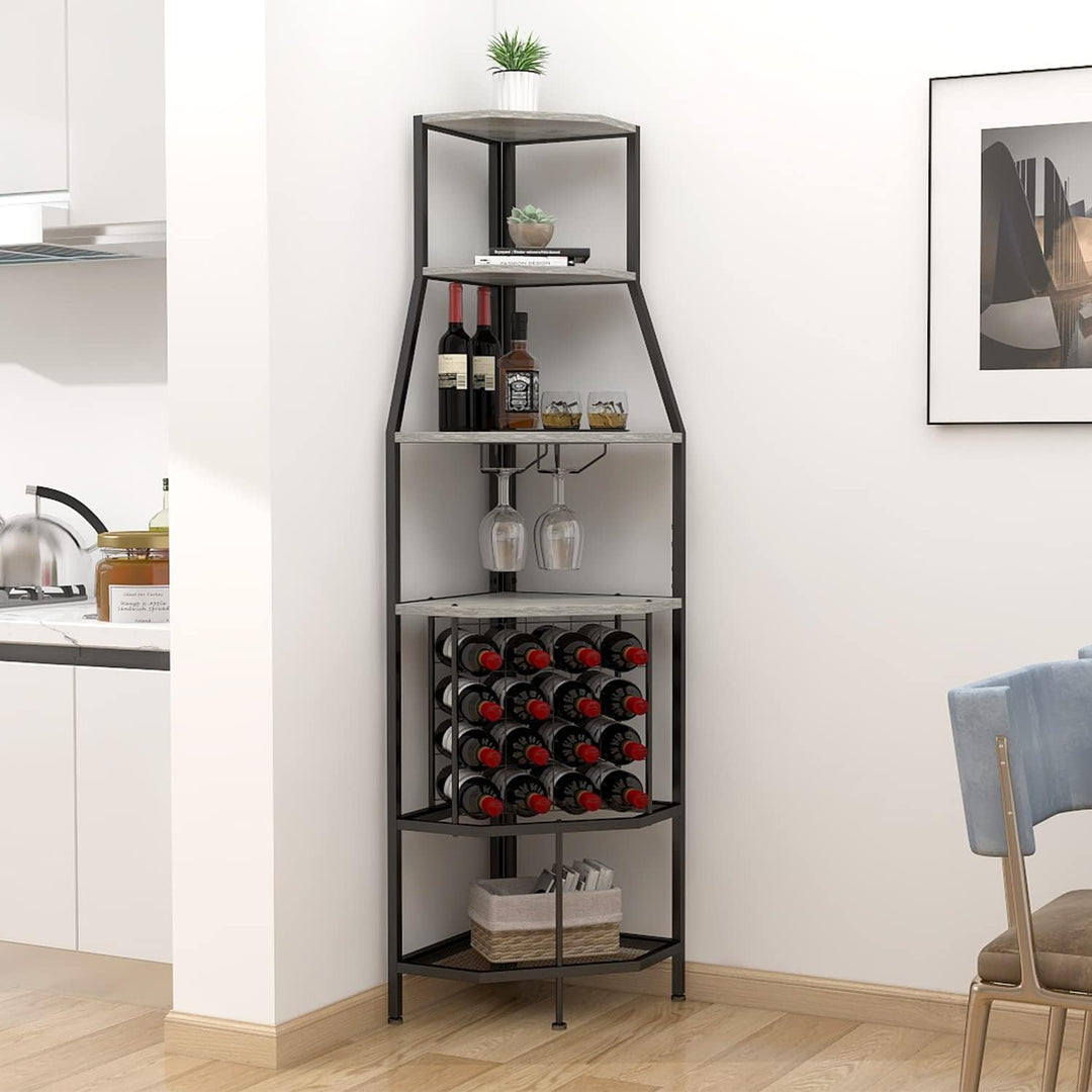 VEDECASA Eck-Weinregal Bodenstehend 5-stöckiges Eck-Barregal mit Glashalter and Weinaufbewahrung ind