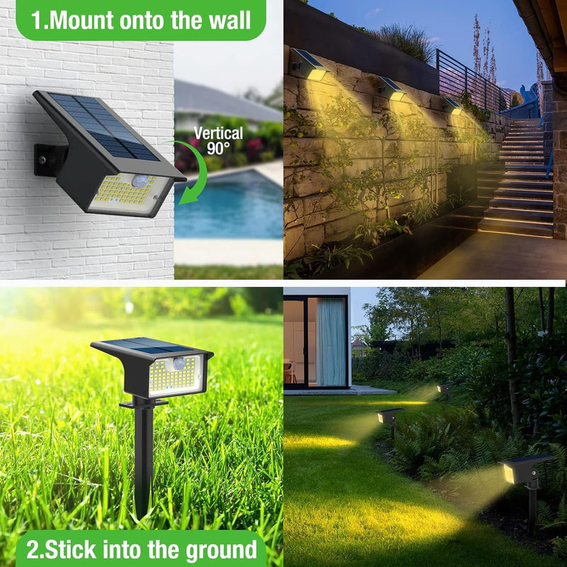 nipify Solarlampen für Aussen mit Bewegungsmelder [3 Stück/62 LED] Solarstrahler für Aussen Garten,