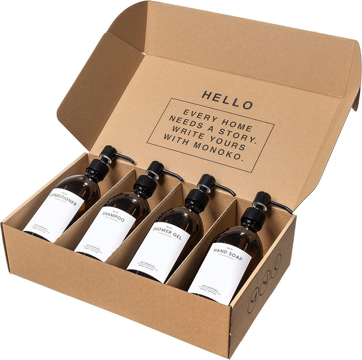 MONOKO 4er Set Seifenspender Glas - Spülmittelspender Küche - Shampoo Flaschen zum Befüllen - Duschg