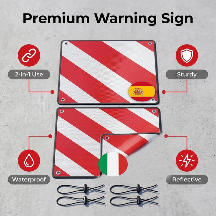 2in1 Warntafel Spanien Italien für Wohnmobil Fahrradträger Anhänger | Reflektierendes Design mit 4 S