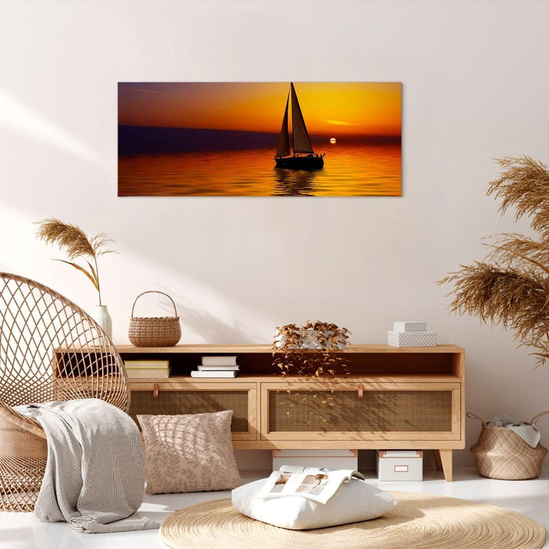 Wandbilder Dekoration Wohnzimmer Boot Sonnenuntergang Landschaft Panorama Bilder auf Leinwand 120x50