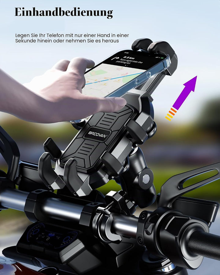 BRCOVAN Motorrad Handyhalterung mit Vibrationsdämpfer, Anti-Shake Handy Motorradhalterung, Verstellb