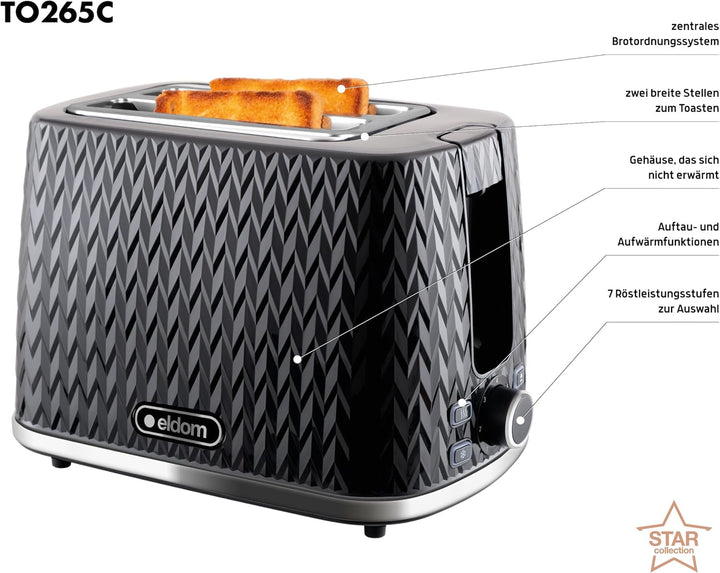 eldom TO265 Nele Toaster | 7 Röststufen | Defrost-Funktion | mit integrierten Brötchenaufsatz | Krüm